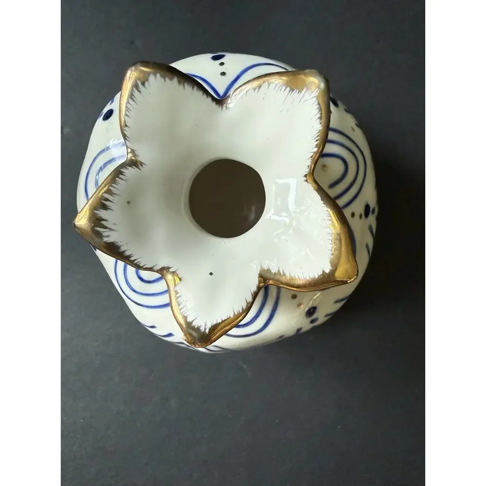 Pomegranate Handpainted Ceramic Bud Vase Handpainted Blue White Artisan Modern